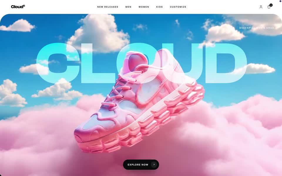 Une sneaker rose flottant dans un ciel bleu : direction visuelle CloudB